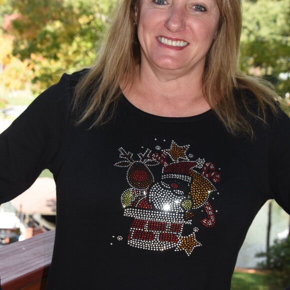 Christmas Santa & Reindeer   rhinestone  long Sleeve Shirt S M L XL XXL 1X… - Picture 3 of 7
